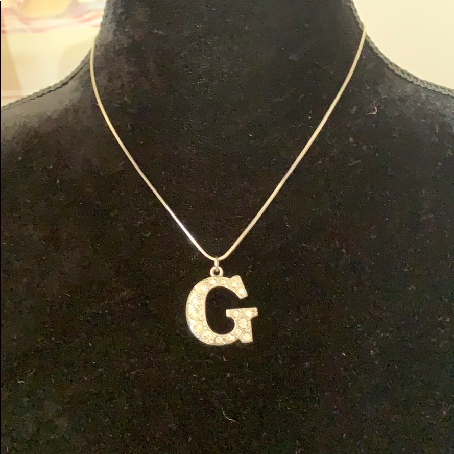 Nwt Silver Rhinestone Letter G Initial Necklace
